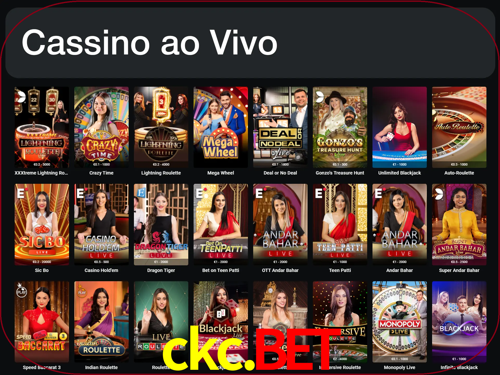 Jogue jogos de cassino com um verdadeiro dealer.
